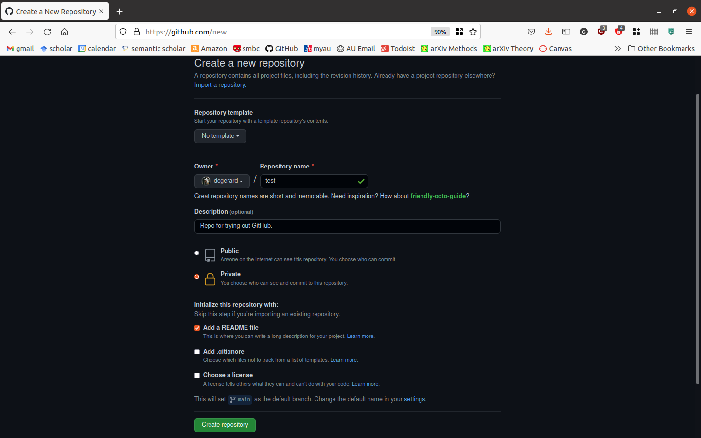 Repo Options on GitHub