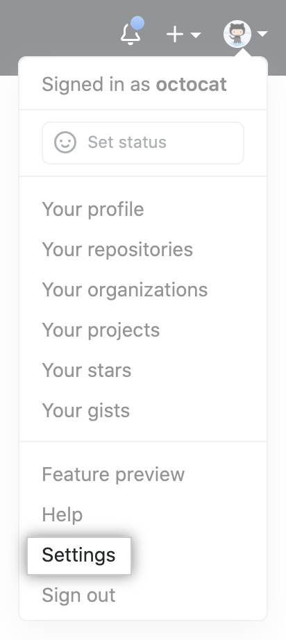 GitHub Account Settings Menu